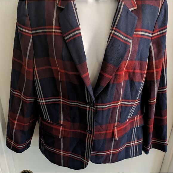 Tommy Hilfiger Womens Plaid 2 Button Blazer Sz 12 - Picture 2 of 7